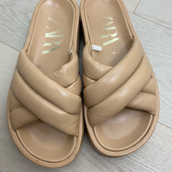 ZARA sheathed tab beige sandals slippers chunky platform quilted 39/9 - Picture 5 of 10